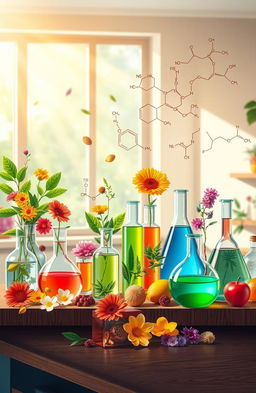 A visually stunning and detailed illustration showcasing the concept of organic chemistry in natural substances
