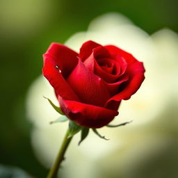 A captivating and beautiful artwork focused on a single red rose, artistically rendered in vibrant colors