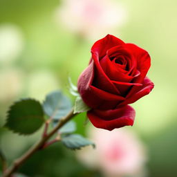 A captivating and beautiful artwork focused on a single red rose, artistically rendered in vibrant colors