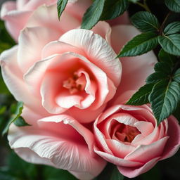 A beautifully lit, artistic close-up of feminine beauty, focusing on the intricate patterns and delicate textures of flower petals, expertly arranged to mimic the natural shapes and curves associated with women's anatomy