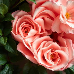 A beautifully lit, artistic close-up of feminine beauty, focusing on the intricate patterns and delicate textures of flower petals, expertly arranged to mimic the natural shapes and curves associated with women's anatomy
