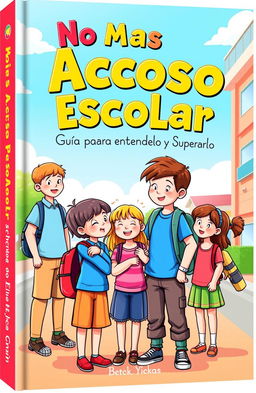 A colorful and engaging book cover design featuring a diverse group of school children standing united against bullying