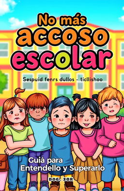 A vibrant and engaging ebook cover design focused on the theme of school bullying, featuring a diverse group of children on a school playground