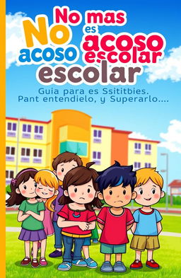 A vibrant and engaging ebook cover design focused on the theme of school bullying, featuring a diverse group of children on a school playground