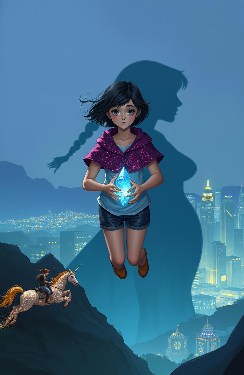 An acrylic painting in a 2D MG fantasy style featuring a teenage girl with short black hair waving in the wind