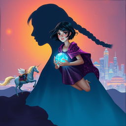 An acrylic painting in a 2D MG fantasy style featuring a teenage girl with short black hair waving in the wind