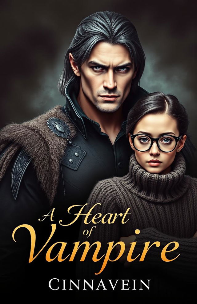 A dark romance book cover depicting an ancient, beautiful male vampire with a strong jawline and middle-length hair, exuding a warrior-like presence