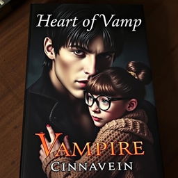 A captivating book cover featuring a dark romance scene between a beautiful male vampire, showcasing a strong jawline and middle-length hair, reminiscent of a warrior