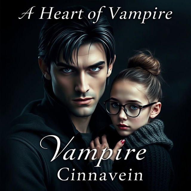 A captivating book cover featuring a dark romance scene between a beautiful male vampire, showcasing a strong jawline and middle-length hair, reminiscent of a warrior