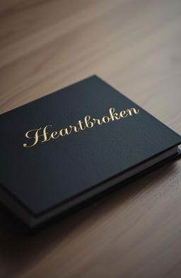 A simple black book with the title 'Heartbroken' beautifully embossed on the cover in elegant, gold lettering