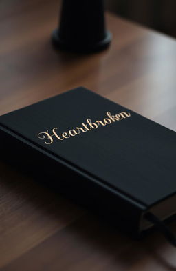 A simple black book with the title 'Heartbroken' beautifully embossed on the cover in elegant, gold lettering