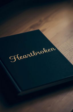 A simple black book with the title 'Heartbroken' beautifully embossed on the cover in elegant, gold lettering