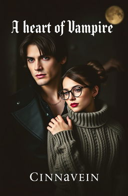 A dark and captivating cover for a romance novel titled 'A Heart of Vampire'
