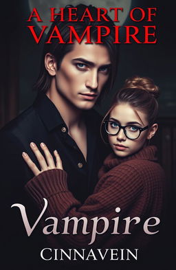 A dark and captivating cover for a romance novel titled 'A Heart of Vampire'