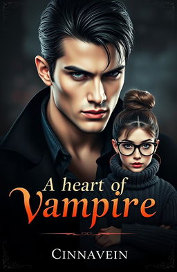 A captivating dark romance cover featuring a strikingly beautiful male vampire with a strong jawline and middle-length dark hair, exuding a warrior-like presence