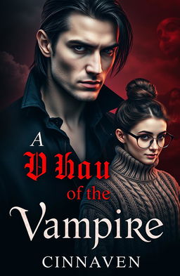 A captivating dark romance cover featuring a strikingly beautiful male vampire with a strong jawline and middle-length dark hair, exuding a warrior-like presence