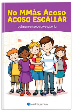 A book cover design for a juvenile guide titled 'No Más Acoso Escolar: Guía para Entenderlo y Superarlo'