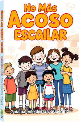 A book cover design for a juvenile guide titled 'No Más Acoso Escolar: Guía para Entenderlo y Superarlo'