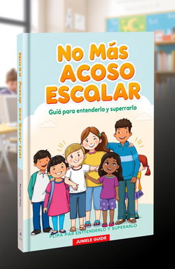A book cover design for a juvenile guide titled 'No Más Acoso Escolar: Guía para Entenderlo y Superarlo'