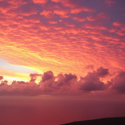A stunning display of beautiful skies showcasing a vibrant sunset, with shades of orange, pink, and purple blending seamlessly