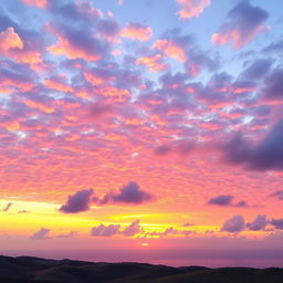 A stunning display of beautiful skies showcasing a vibrant sunset, with shades of orange, pink, and purple blending seamlessly