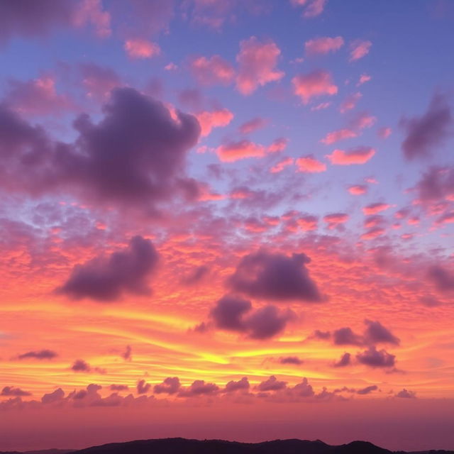 A stunning display of beautiful skies showcasing a vibrant sunset, with shades of orange, pink, and purple blending seamlessly