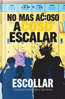 A powerful and evocative book cover design titled "No Más Acoso Escolar: Guía para Entenderlo y Superarlo"