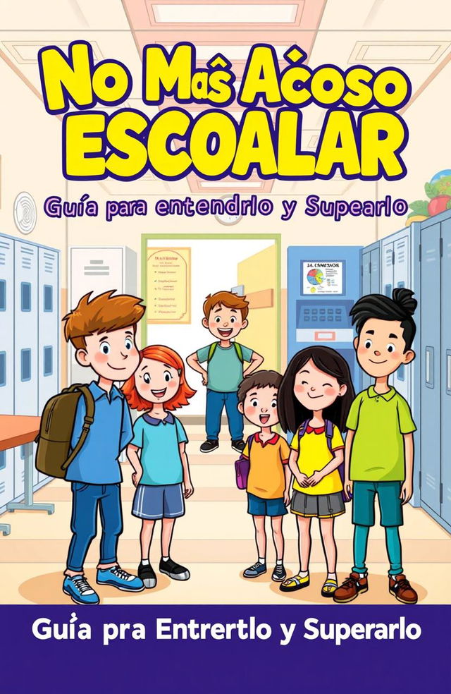 A vibrant and engaging cartoon cover illustrating a school setting with diverse students