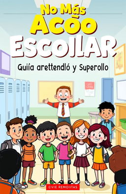 A vibrant and engaging cartoon cover illustrating a school setting with diverse students
