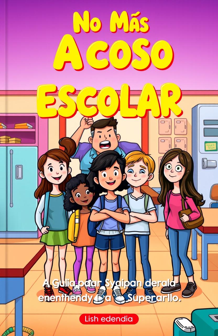 A vibrant and engaging cartoon cover illustrating a school setting with diverse students