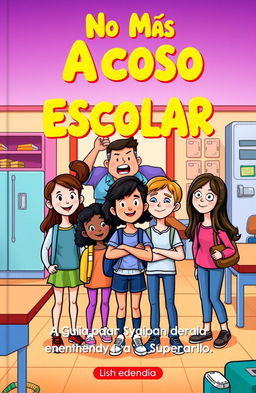 A vibrant and engaging cartoon cover illustrating a school setting with diverse students