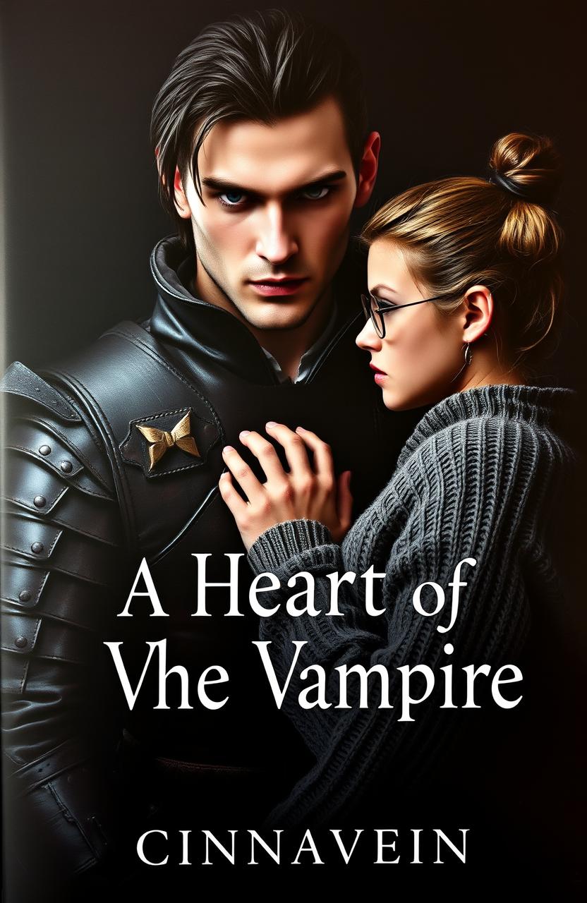 A captivating dark romance cover featuring a beautiful but cruel male vampire with a strong jawline and medium-length hair, embodying a warrior-like presence in ancient leather armor