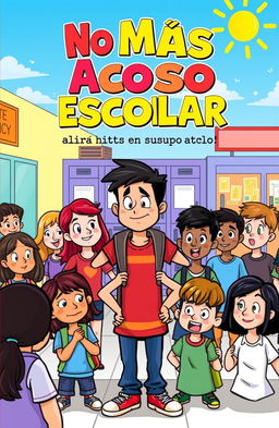 A vibrant cartoon cover illustrating a school setting where various characters are experiencing school bullying