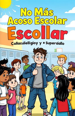 A vibrant cartoon cover illustrating a school setting where various characters are experiencing school bullying