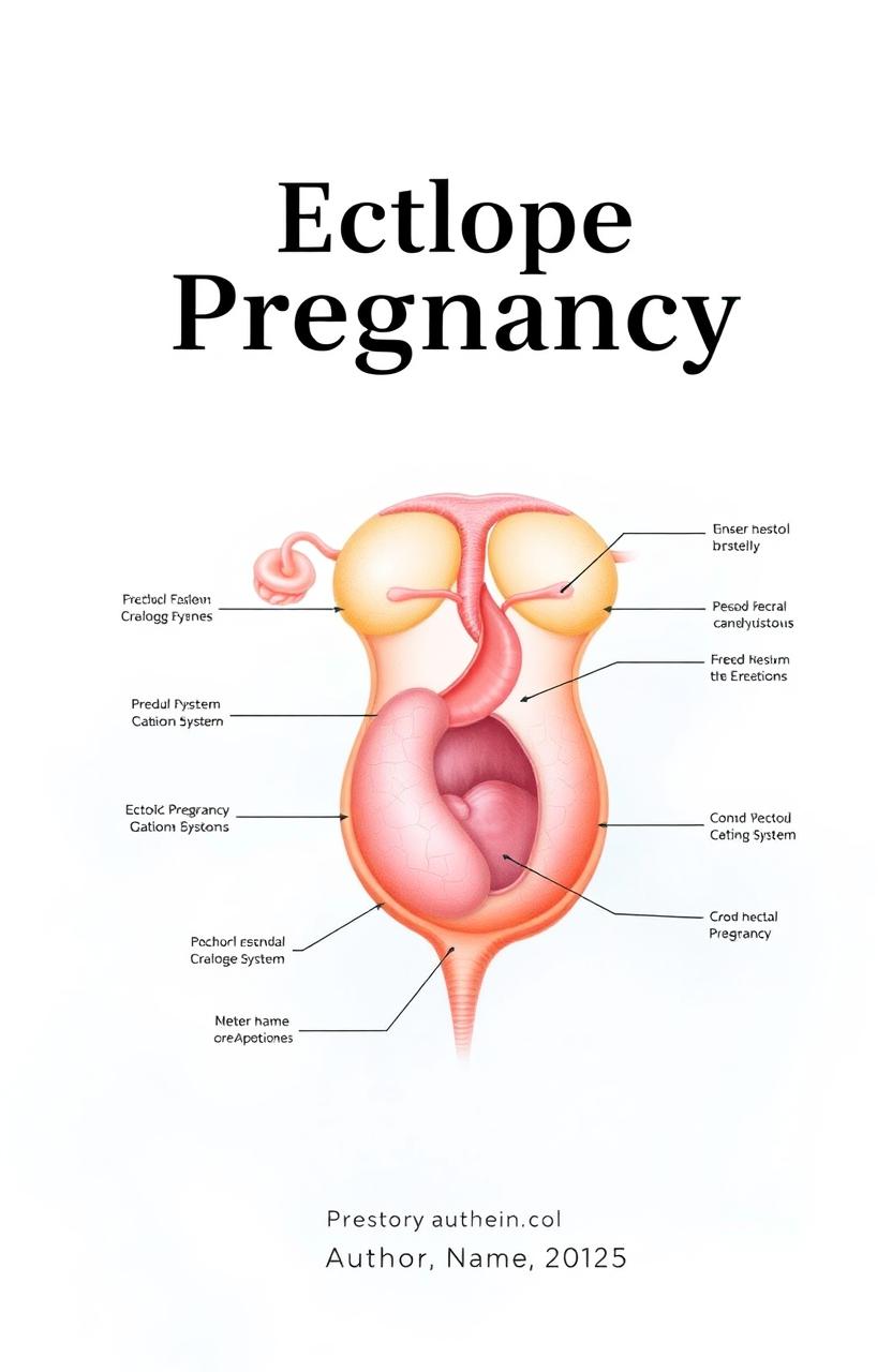 A professionally designed cover page for a project on ectopic pregnancy, featuring an anatomical diagram of the female reproductive system with emphasis on an ectopic pregnancy, clear labels, and educational elements