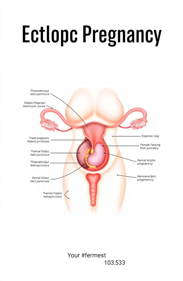 A professionally designed cover page for a project on ectopic pregnancy, featuring an anatomical diagram of the female reproductive system with emphasis on an ectopic pregnancy, clear labels, and educational elements