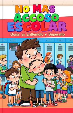 A vibrant and engaging cartoon cover illustrating the theme of school bullying, featuring a diverse group of students, some appearing upset while others are supportive