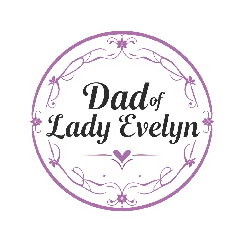 A logo design featuring the text "Dad of Lady Evelyn" elegantly integrated within a circular layout