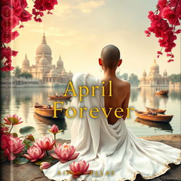 A book cover featuring the back of a slender woman with a tonsured head, wearing a flowing white sari that cascades elegantly behind her