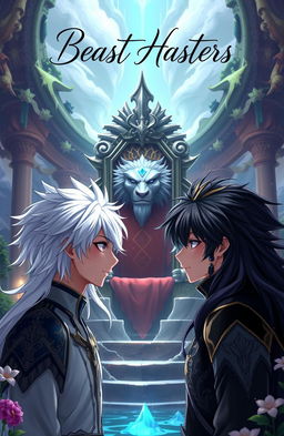 In a magical fantasy world, a grand throne stands prominently in the center of the scene