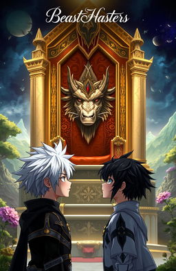 In a magical fantasy world, a grand throne stands prominently in the center of the scene
