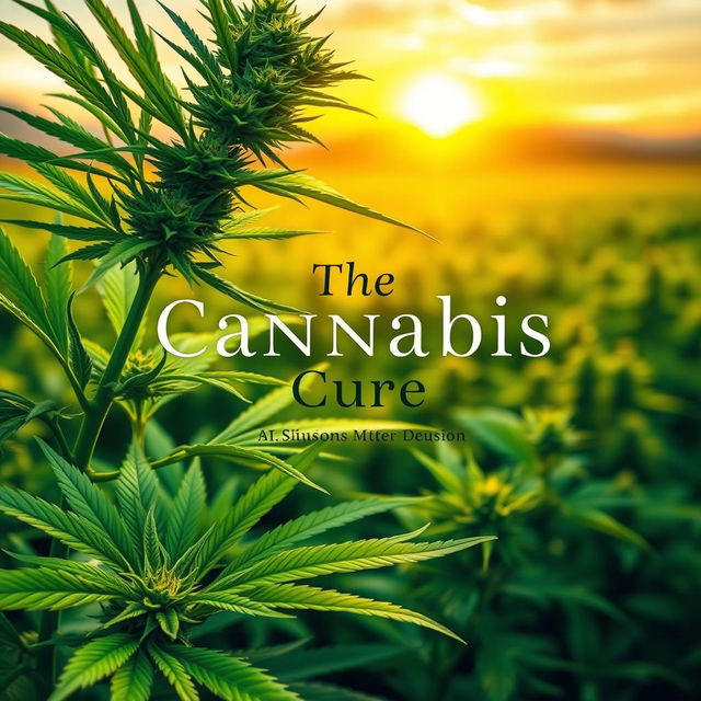 A visually striking book cover for 'The Cannabis Cure', featuring a lush green cannabis plant in the foreground with vibrant leaves and buds