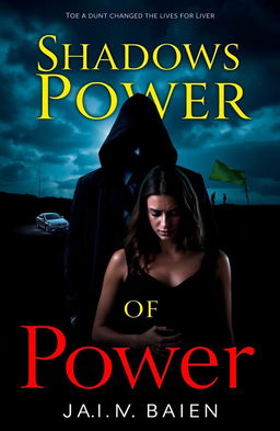 A dramatic book cover depicting a shadowy figure representing the brother-in-law, with an ominous and sinister expression, standing behind a woman who symbolizes the brother's wife, looking distressed yet defiant