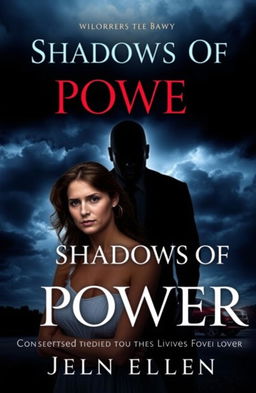 A dramatic book cover depicting a shadowy figure representing the brother-in-law, with an ominous and sinister expression, standing behind a woman who symbolizes the brother's wife, looking distressed yet defiant