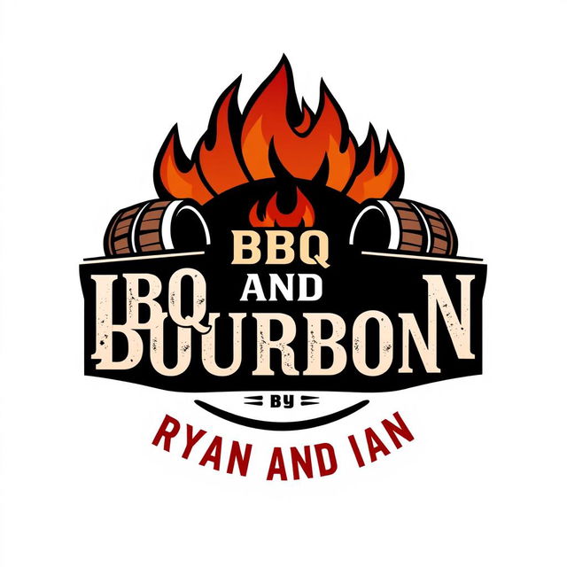 A bold and striking logo design for "BBQ and Bourbon by Ryan and Ian"