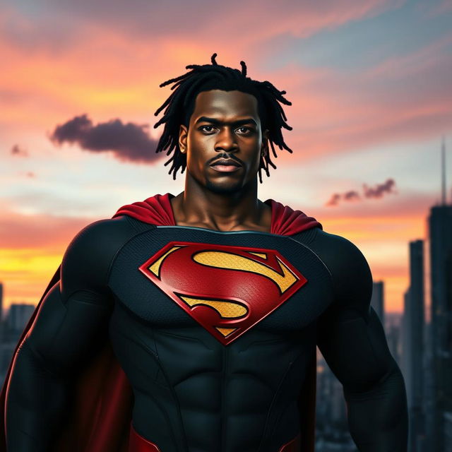 A powerful and inspiring superhero resembling Superman, but depicted as a Black man