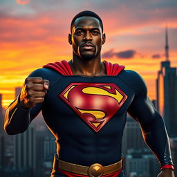 A powerful and inspiring superhero resembling Superman, but depicted as a Black man