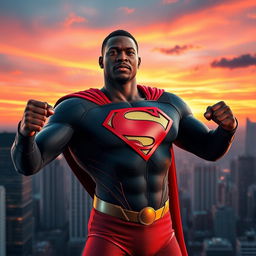 A powerful and inspiring superhero resembling Superman, but depicted as a Black man