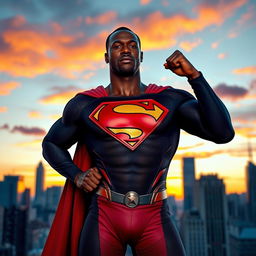 A powerful and inspiring superhero resembling Superman, but depicted as a Black man