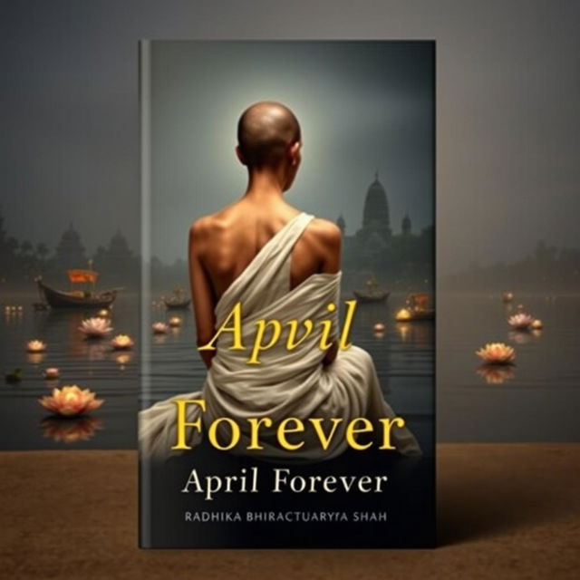 A book cover featuring a slender woman with a tonsured head, viewed from behind, wearing a flowing white sari that drapes gracefully over her bare shoulders